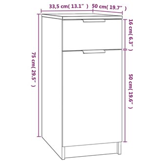 Bureaukast 33,5x50x75 cm bewerkt hout betongrijs 9