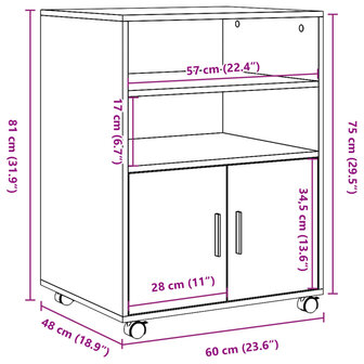 Rolkast 60x48x81 cm bewerkt hout zwart 10