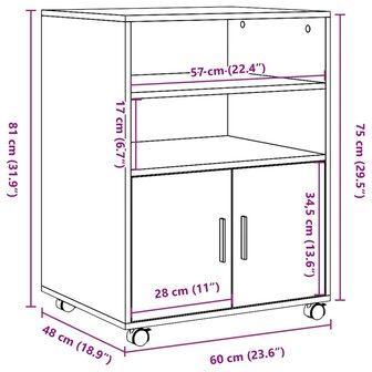 Rolkast 60x48x81 cm bewerkt hout grijs sonoma eikenkleurig 10