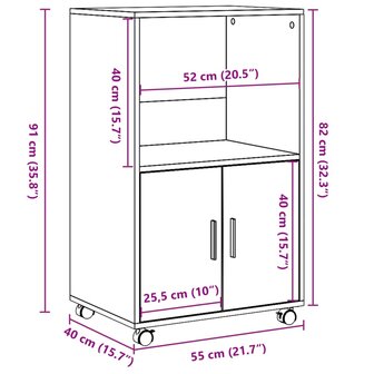 Rolkast 55x40x91 cm bewerkt hout wit 10