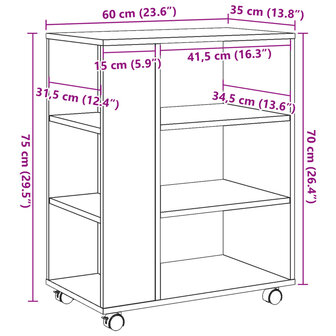 Rolkast 60x35x75 cm bewerkt hout oud houtkleurig 10
