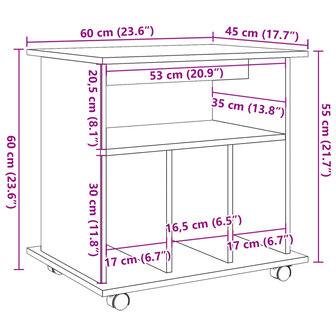 Rolkast 60x45x60 cm bewerkt hout artisanaal eikenkleurig 10