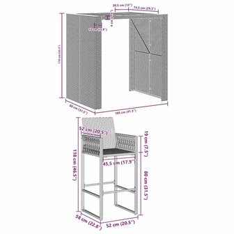 5-delige Tuinbarset zonder kussens poly rattan acacia grijs 8