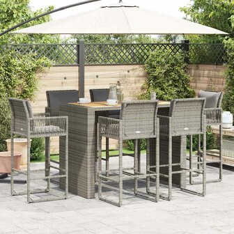 7-delige Tuinbarset met kussens poly rattan acacia grijs 3