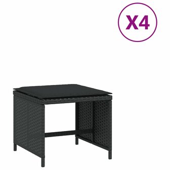 Tuinkrukken 4 st met kussens 41x41x36 cm poly rattan zwart 2