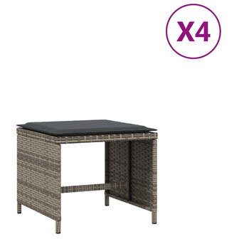 Tuinkrukken 4 st met kussens 41x41x36 cm poly rattan grijs 2