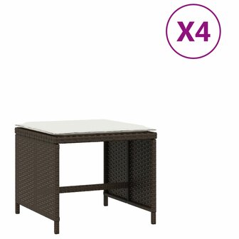 Tuinkrukken 4 st met kussens 41x41x36 cm poly rattan bruin 2