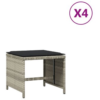 Tuinkrukken 4 st met kussens 41x41x36 cm poly rattan lichtgrijs 2