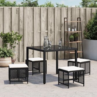 Tuinkrukken 4 st met kussens 41x41x36 cm poly rattan zwart 3