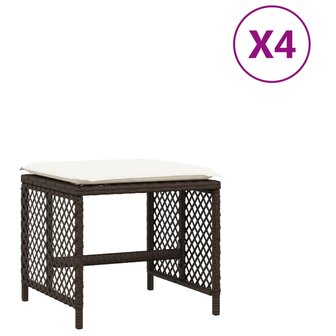 Tuinkrukken 4 st met kussens 41x41x36 cm poly rattan bruin 2