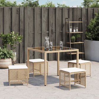 Tuinkrukken 4 st met kussens 41x41x36 cm poly rattan beige 3