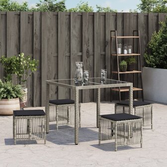 Tuinkrukken 4 st met kussens 41x41x36 cm poly rattan lichtgrijs 3