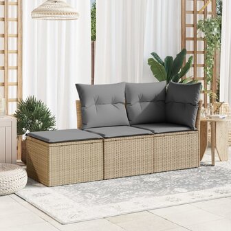 Tuinkruk met kussen 55x55x37 cm poly rattan beige 3