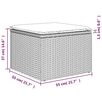 Tuinkruk met kussen 55x55x37 cm poly rattan lichtgrijs 10