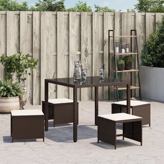 Tuinkrukken 4 st met kussens 40x40x35 cm poly rattan bruin 4