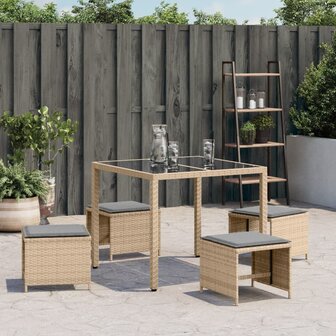 Tuinkrukken 4 st kussens 40x40x35 cm poly rattan gemengd beige 4