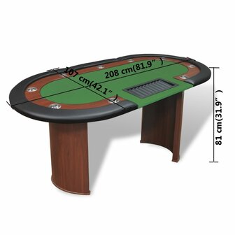 Pokertafel voor 10 personen met dealervak en fichebak groen  9