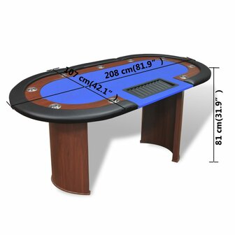 Pokertafel voor 10 personen met dealervak en fichebak blauw  9