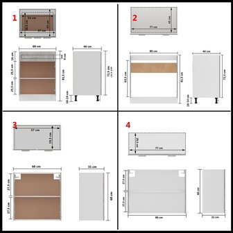 4-delige Keukenkastenset bewerkt hout betongrijs 10