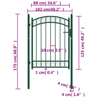 Poort met gebogen bovenkant 100x125 cm staal groen 5