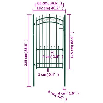 Poort met speerpunten 100x175 cm staal groen 5