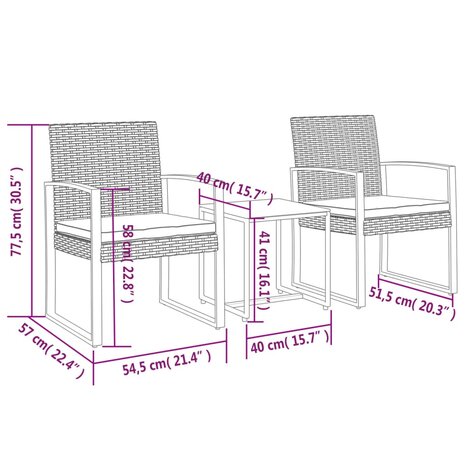 3-delige Tuinset met kussens polypropeen rattan donkergrijs 8720845758646 7