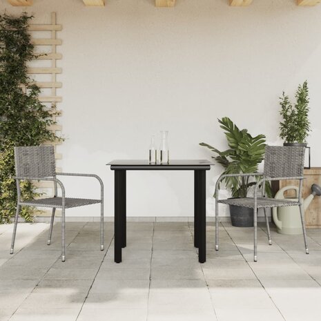 3-delige Tuinset poly rattan en staal grijs en zwart 8721012085985 1