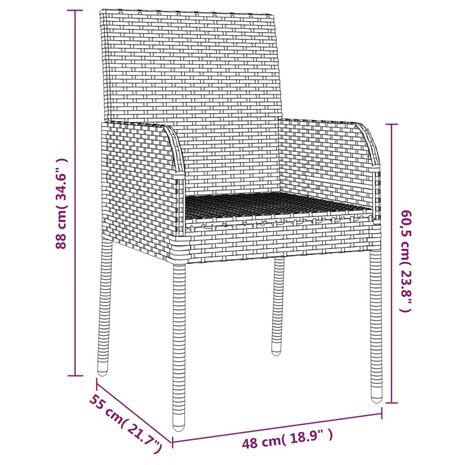 3-delige Tuinset met kussens poly rattan zwart en grijs 8720845820961 9