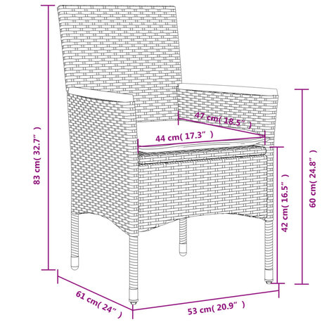 3-delige Tuinset met kussens poly rattan en acaciahout zwart 8721102492075 8