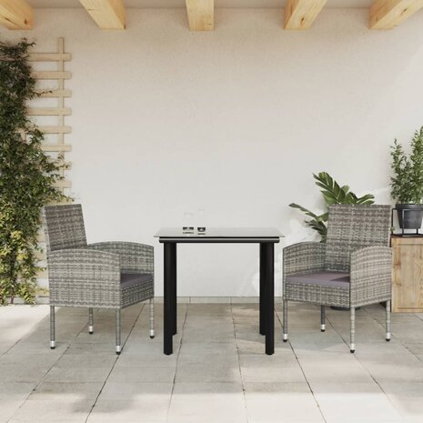 3-delige Tuinset poly rattan en staal grijs en zwart 8721012086302 1