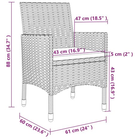 3-delige Tuinset met kussens poly rattan grijs 8720286828373 12