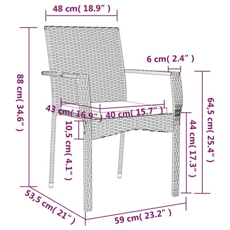 3-delige Tuinset met kussens poly rattan grijs 8720845819286 11