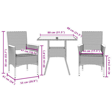 3-delige Tuinset met kussens poly rattan en glas grijs 8721102491955 7