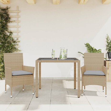 3-delige Tuinset met kussens poly rattan en glas beige 8721102490514 1