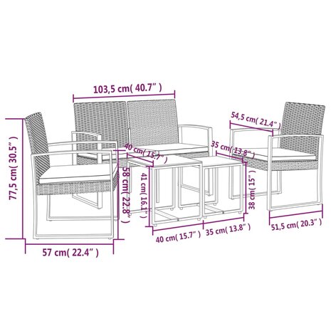 5-delige Tuinset met kussens polypropeen rattan donkergrijs 8720845758738 6