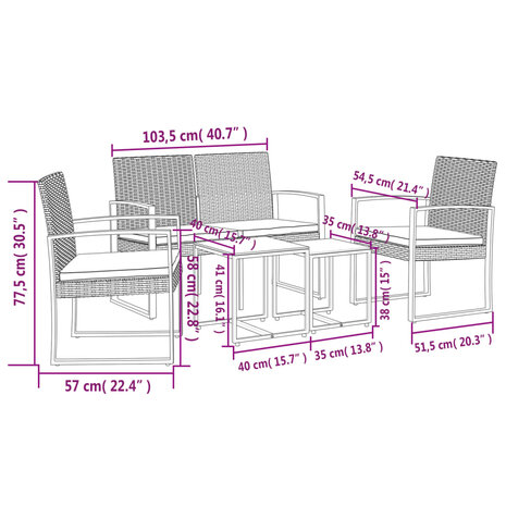 5-delige Tuinset met kussens polypropeen rattan zwart 8720845758714 6