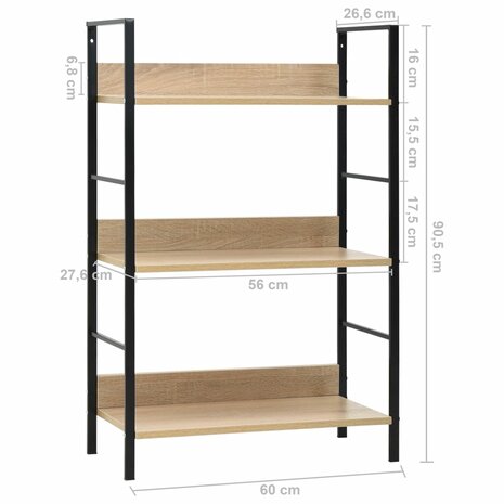 Boekenkast 3 schappen 60x27,6x90,5 cm bewerkt hout eikenkleurig 8719883890555 7