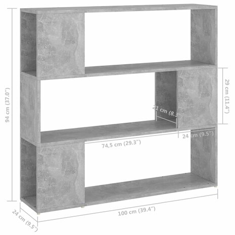 Boekenkast/kamerscherm 100x24x94 cm betongrijs 8720286651391 7