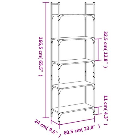 Boekenkast 5-laags 60,5x24x166,5 cm bewerkt hout bruineiken 8721012339187 10