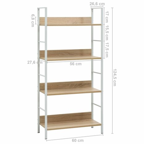 Boekenkast 4 schappen 60x27,6x124,5 cm bewerkt hout eikenkleur 8719883890616 7