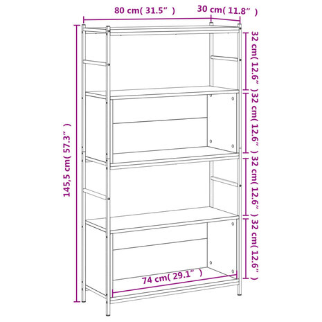 Boekenrek 80x30x145,5 cm bewerkt hout en ijzer sonoma eiken 8720845940980 9