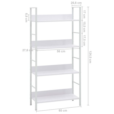 Boekenkast met 4 schappen 60x27,6x124,5 cm bewerkt hout wit 8719883890609 7