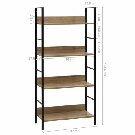 Boekenkast 4 schappen 60x27,6x124,5 cm bewerkt hout eikenkleur 8719883890593 7