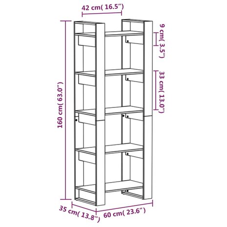 Boekenkast/kamerscherm 60x35x160 cm massief hout wit 8720286905289 8