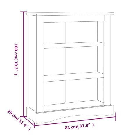 Boekenkast 3 planken 81x29x100 cm grenenhout Corona-stijl grijs 8719883682082 7