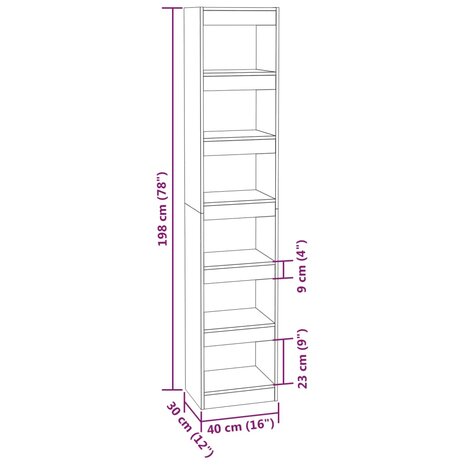 Boekenkast/kamerscherm 40x30x198 cm grijs sonoma eikenkleurig 8720286844281 7