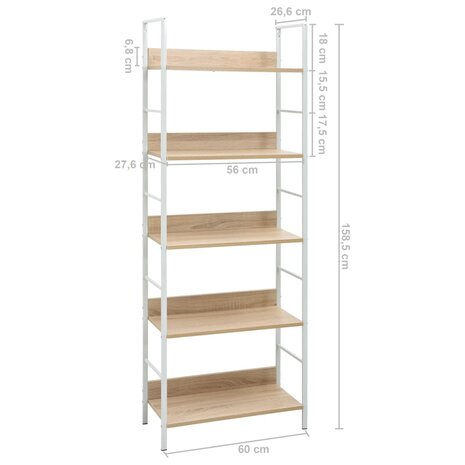 Boekenkast 5 schappen 60x27,6x158,5 cm bewerkt hout eikenkleur 8719883890654 7