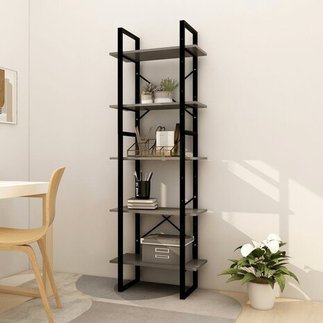 Boekenkast met 5 schappen 60x30x175 cm grenenhout grijs 8720286649411 1