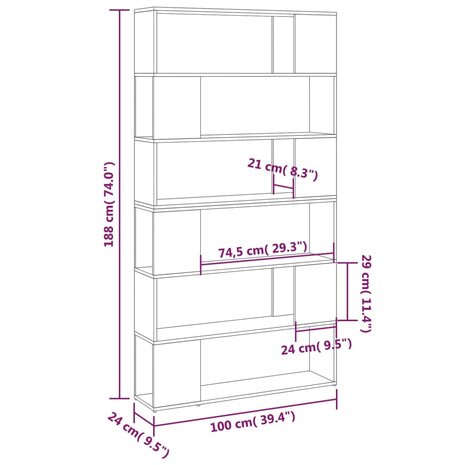 Boekenkast/kamerscherm 100x24x188 cm betongrijs 8720286661437 8