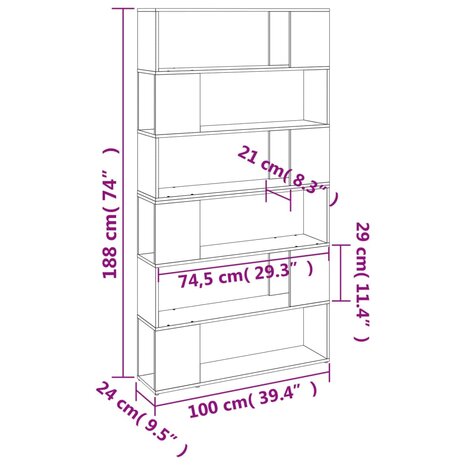 Boekenkast/kamerscherm 100x24x188 cm gerookt eikenkleurig 8720845858100 8